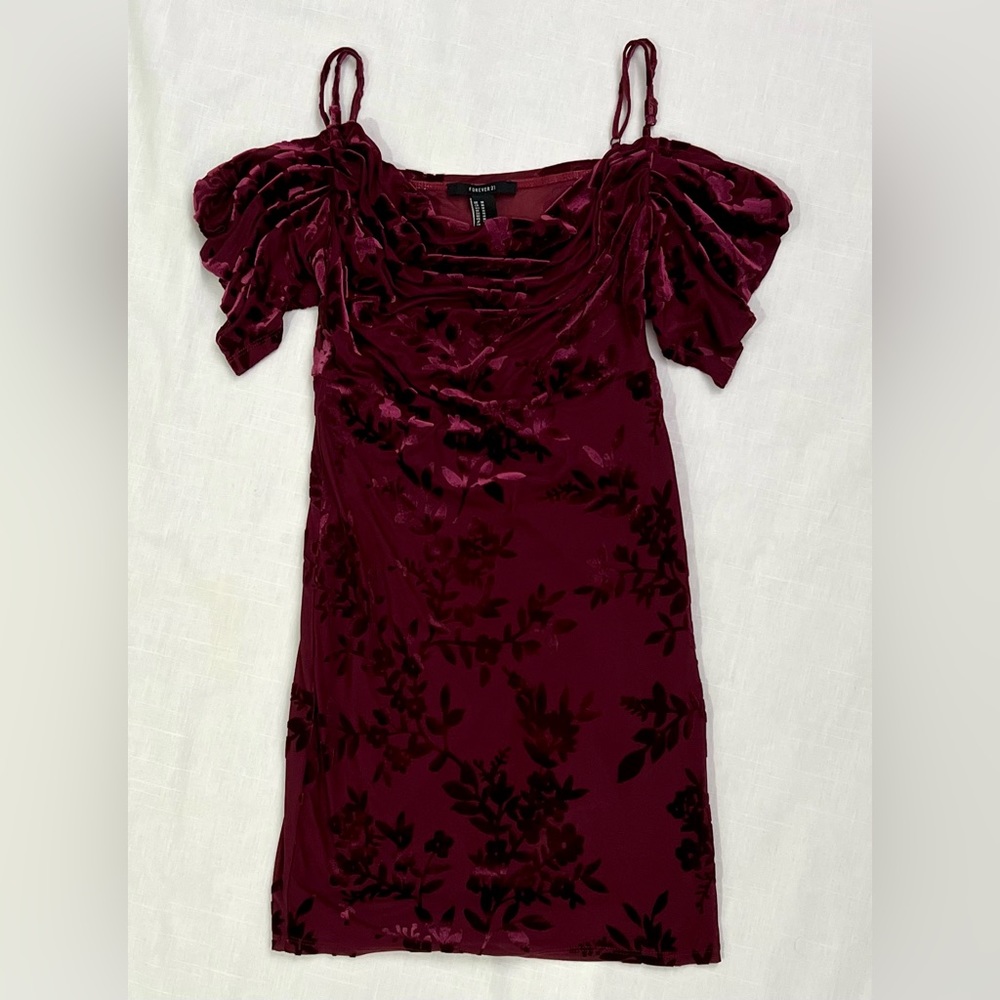 Forever 21 Maroon Velvet Off Shoulder Dress